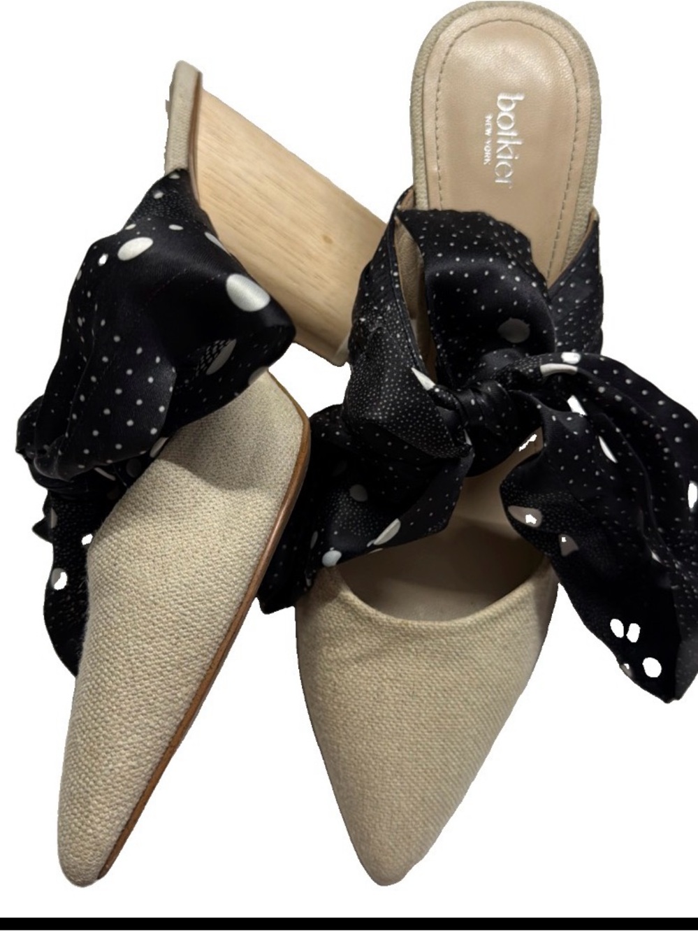 Botkier New York Black & Cream Tie-Accent Pointed Toe Mules 8.5M